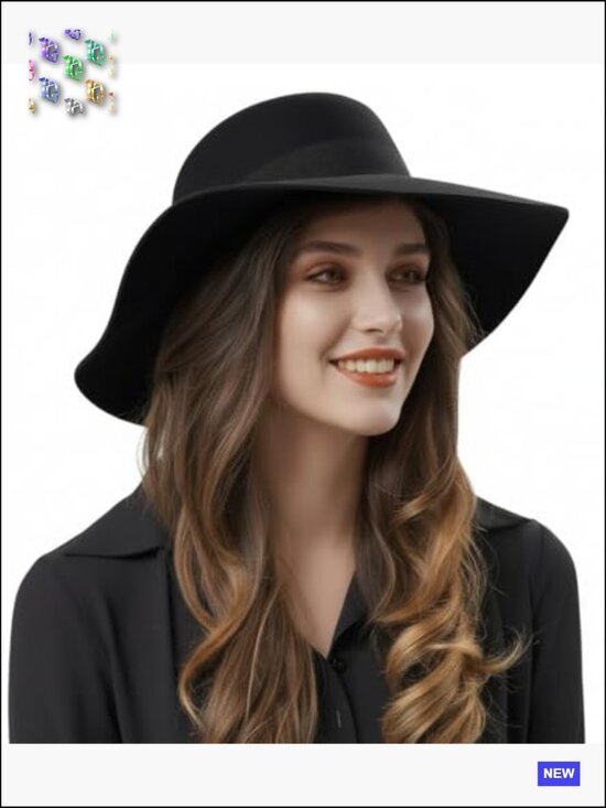 100% Wool Felt Floppy Hat Fedora Wide Brim Cloche Bowler Foldable Y2K main image 5